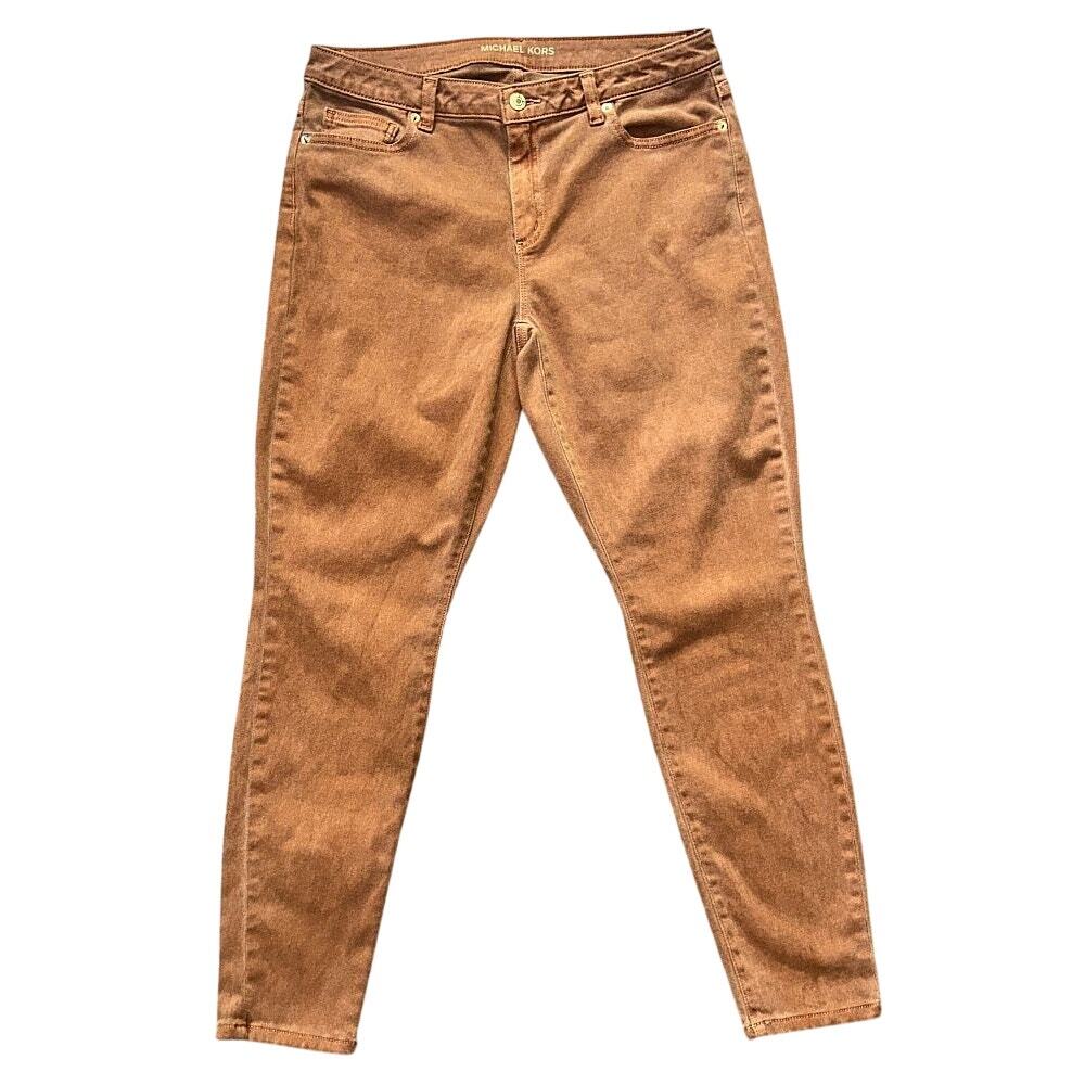 Michael Kors Izzy Burnt Orange Mid-Rise Skinny Jeans 10